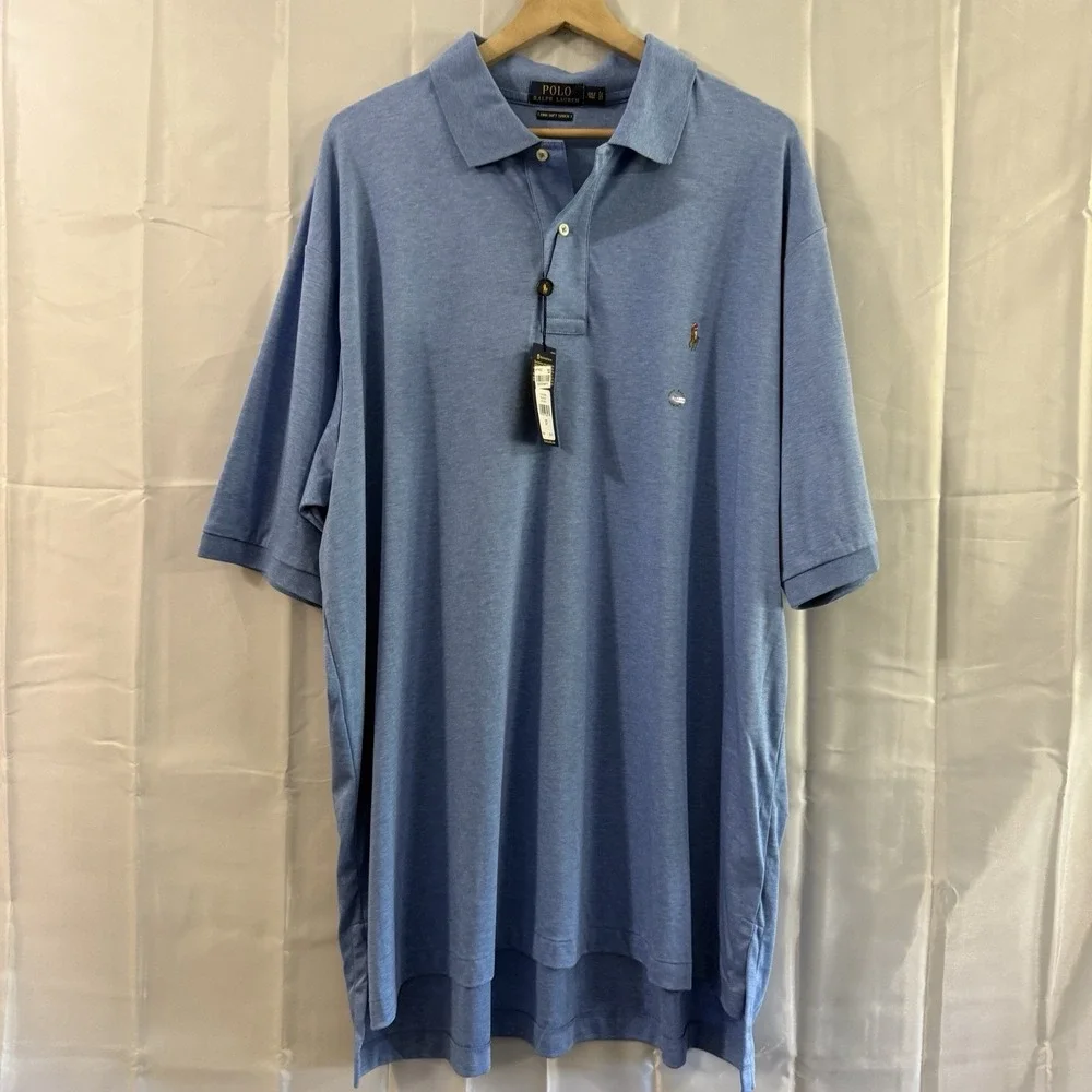 New Polo Ralph Lauren Brushed Blue Polo Shirt Mens 2XLT Tall Pima Cotton‎ Preppy